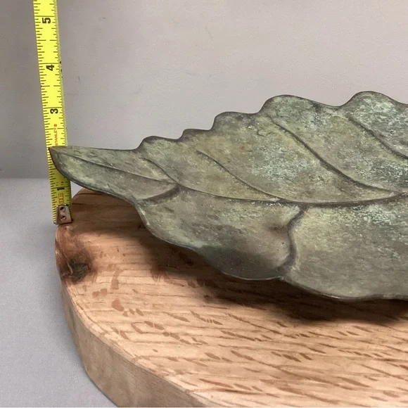 🟢 Vintage Solid Brass, Huge & Loaded With Patina Leaf Center Piece Decor - Rare - Picture 15 of 16
